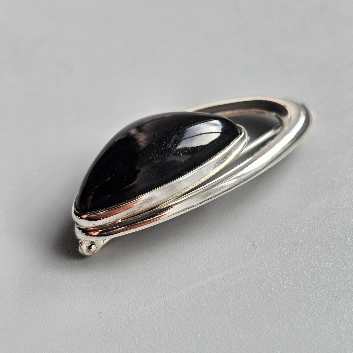 1960s Finnish Modernist Silver Brooch with Smoky Quartz — Erik Granit & Co 1962