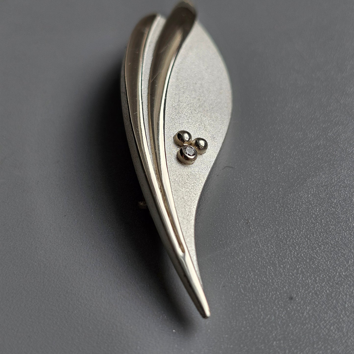 Contemporary Finnish Sterling Silver Leaf Brooch with Cubic Zirconia 2001