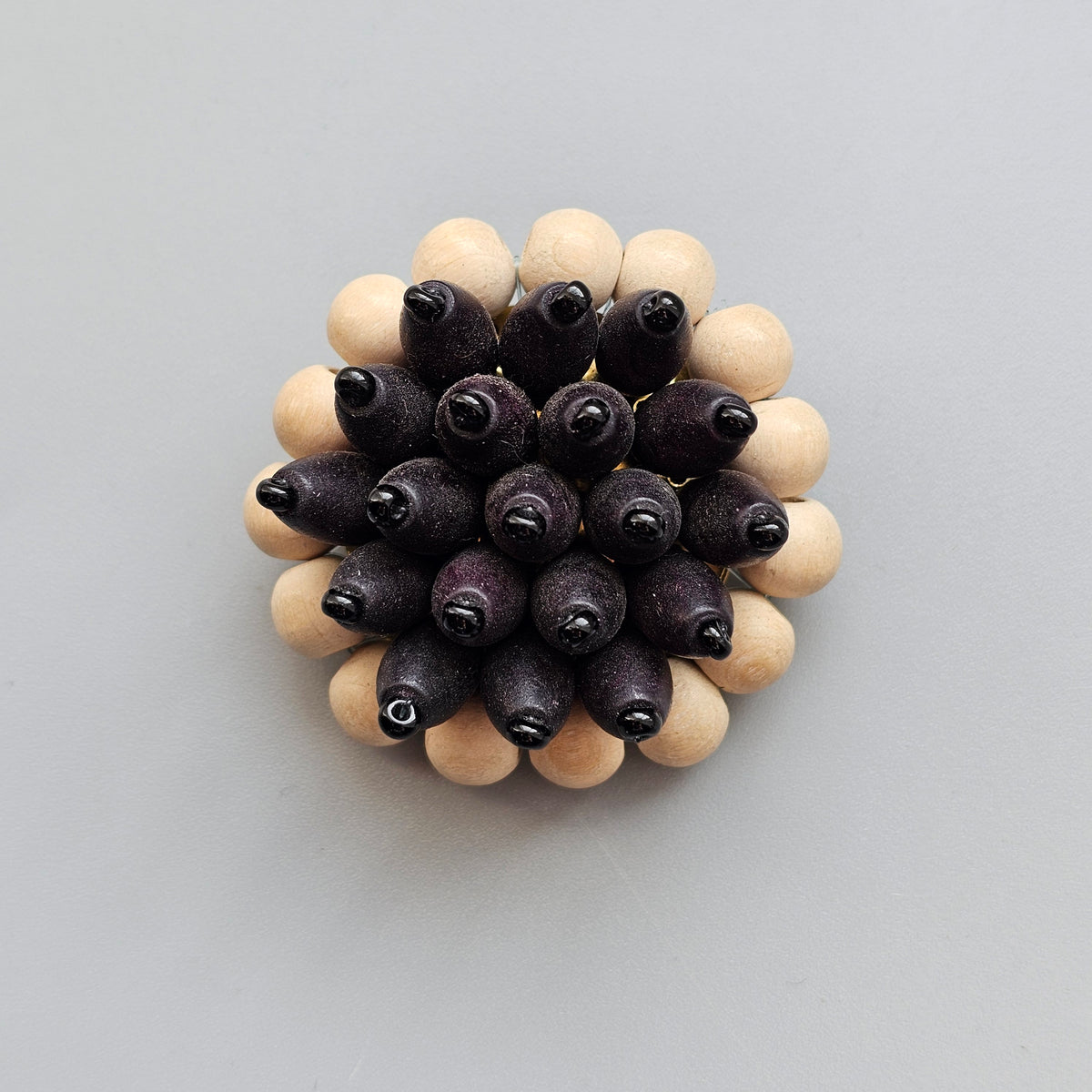 Vintage 1960s Black & White Finnish Wooden Brooch – Modernist Scandinavian Design