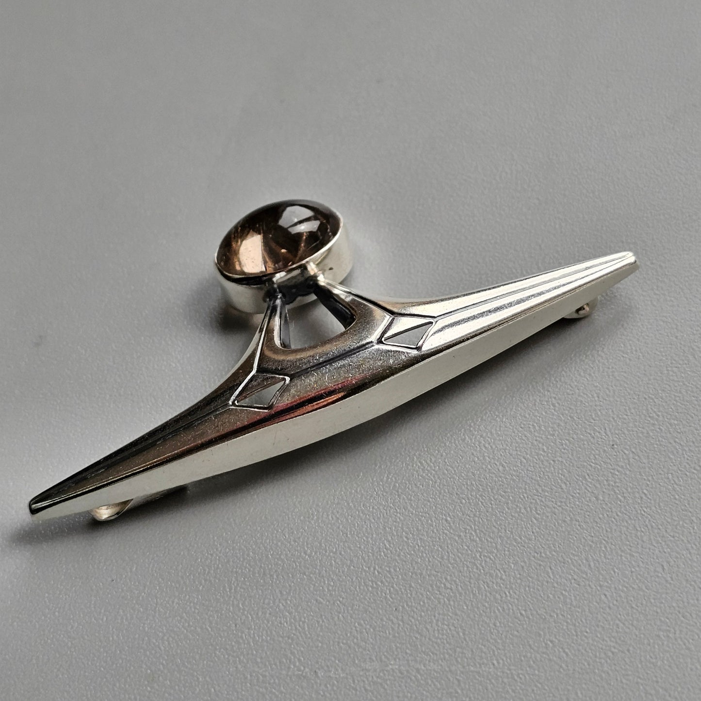 1960s Modernist Silver & Smoky Quartz Brooch Elis Kauppi & Kupittaan Kulta 1960