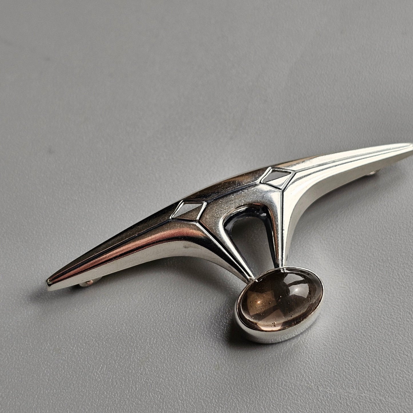 1960s Modernist Silver & Smoky Quartz Brooch Elis Kauppi & Kupittaan Kulta 1960