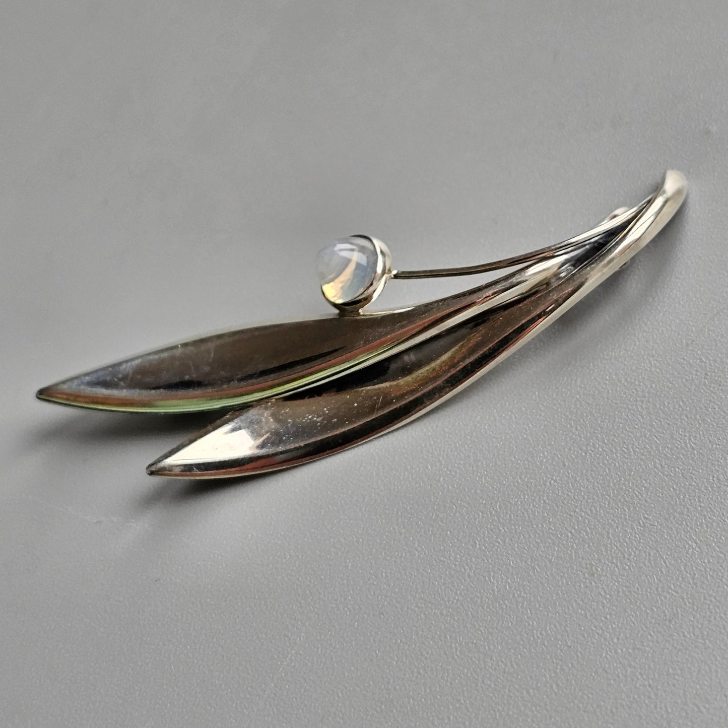 Vintage 60s Modernist Silver Chalcedony Moonstone Flower Brooch Elis Kauppi Kupittaan Kulta 1960