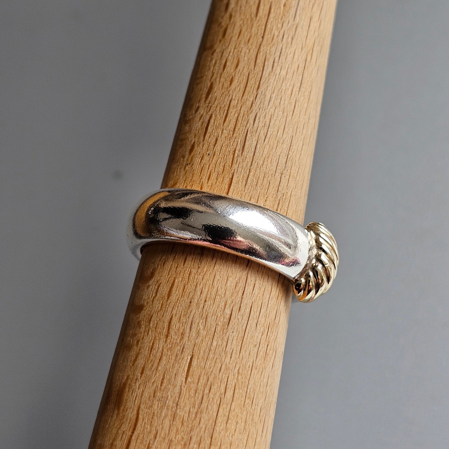 1990s Sterling Silver & 14ct Gold Modernist Style Ring Band - Hallmarked 1997