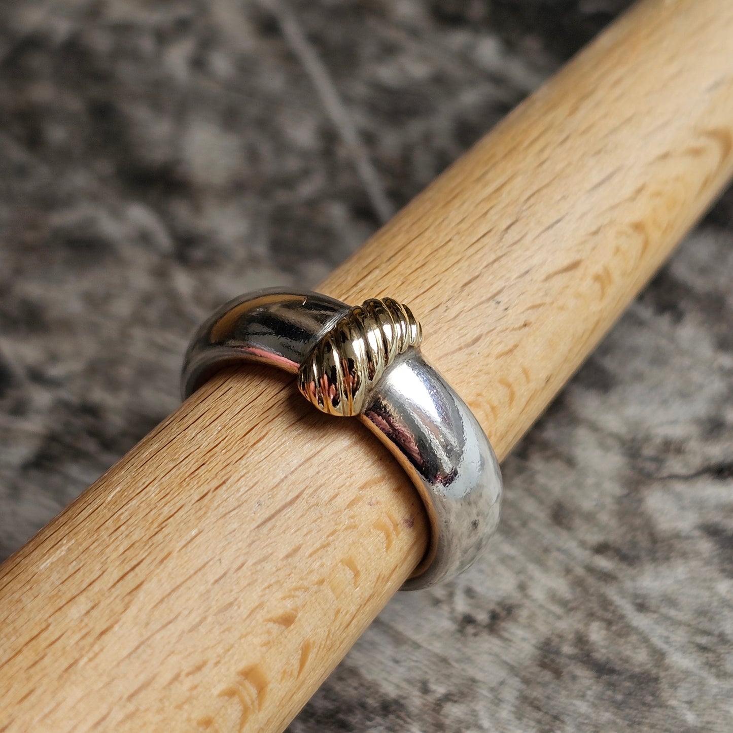 1990s Sterling Silver & 14ct Gold Modernist Style Ring Band - Hallmarked 1997