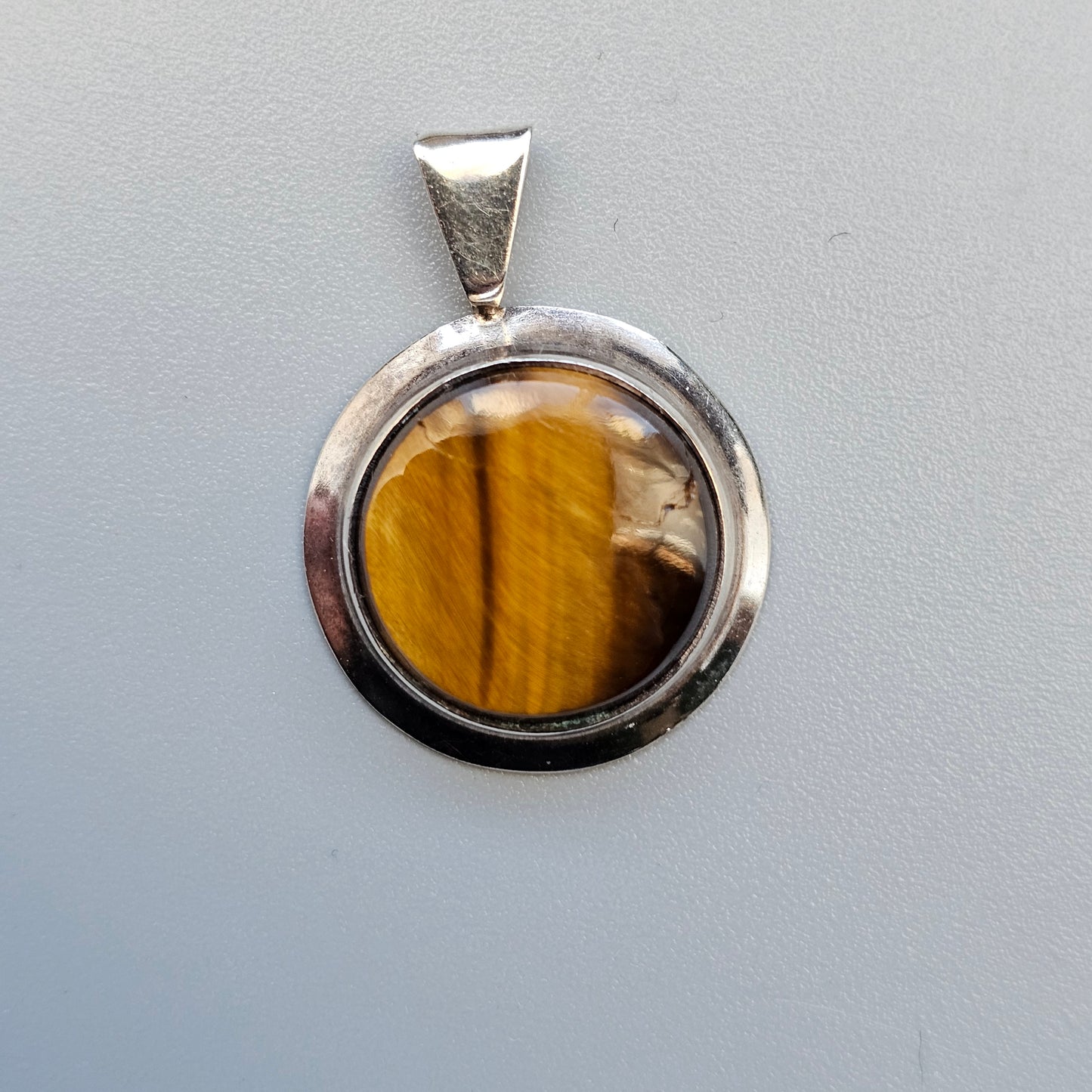 Vintage 60s 70s Modernist Finnish Silver & Tigers Eye Necklace Pendant