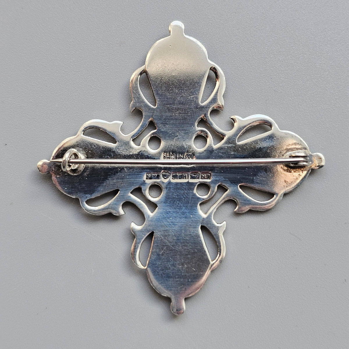 Vintage Kalevala Koru Räisälä Cross Silver Brooch – 12th Century Finnish Medieval Style, Middle Ages Revival Design 1965