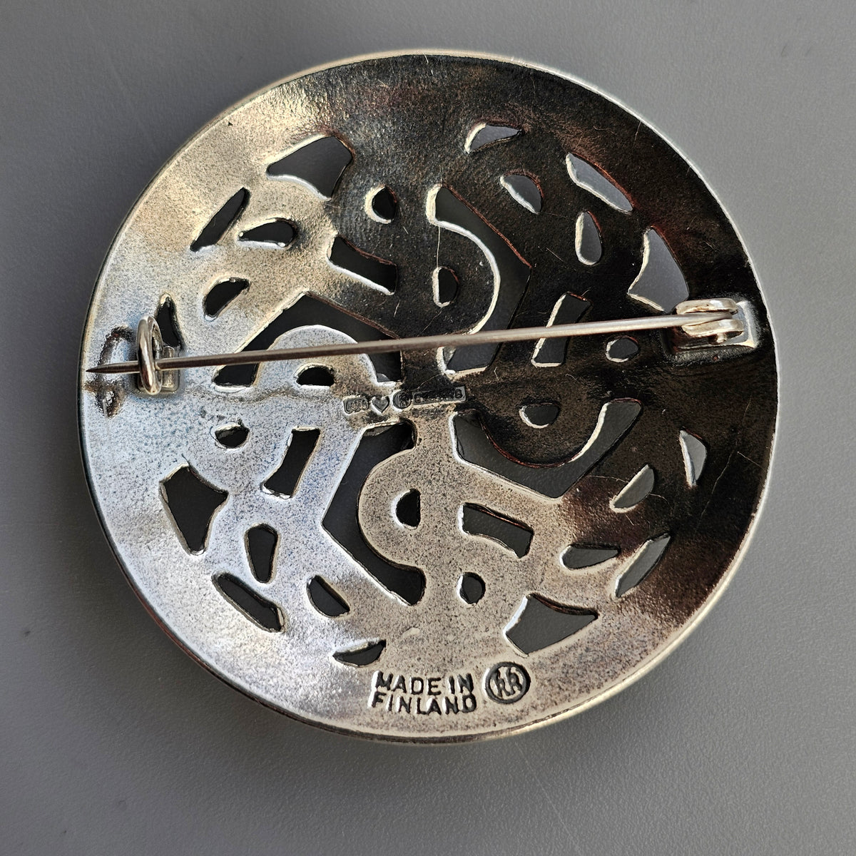 Vintage Kalevala Koru Silver Rams Head Shield Brooch – Viking Style Finnish Silver, Middle Ages Revival Design 1994