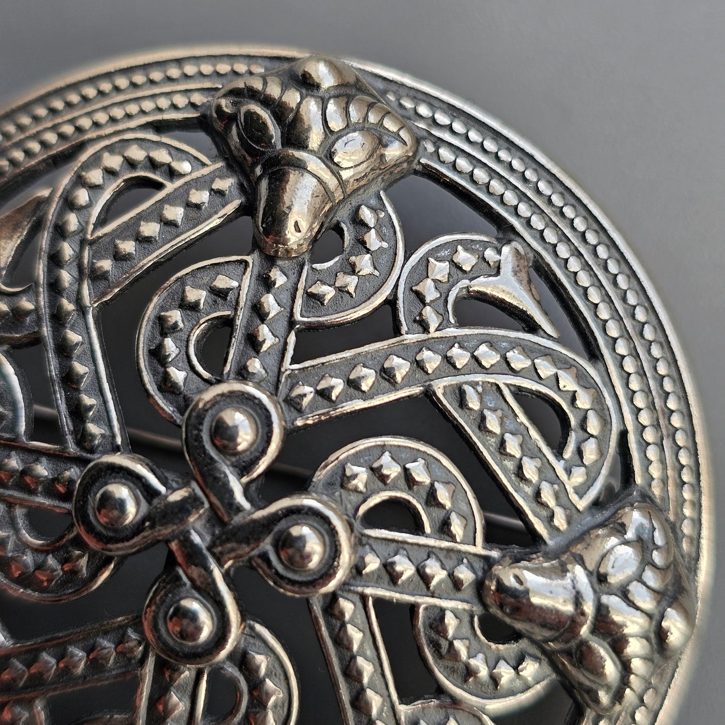 Vintage Kalevala Koru Silver Rams Head Shield Brooch – Viking Style Finnish Silver, Middle Ages Revival Design 1994