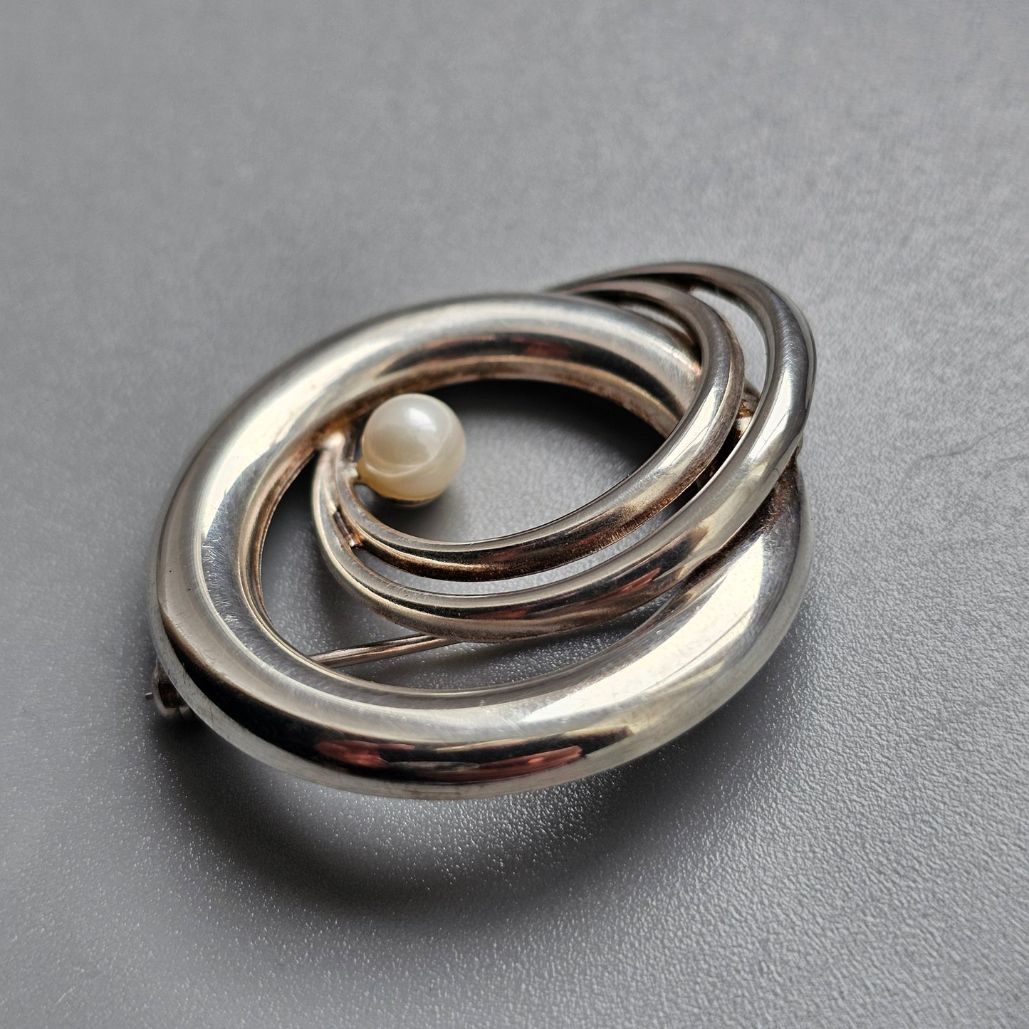 Vintage Modernist German Sterling Silver & Pearl Brooch by Andreas Daub