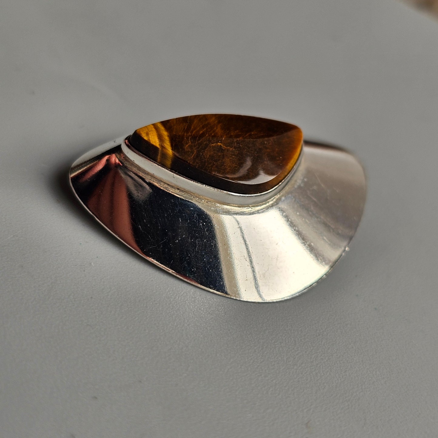 Vintage Finnish Modernist Silver & Tiger’s Eye Brooch by Jalosepot 1962 — 1960s