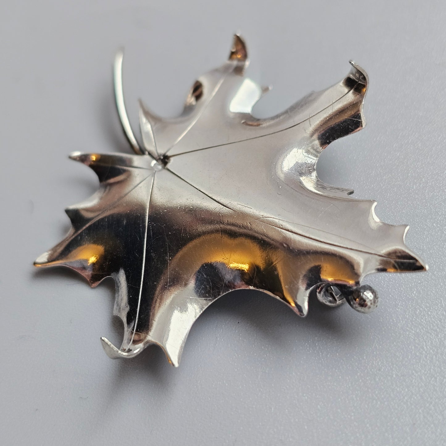 Vintage 1950s Finnish Silver Maple Leaf Brooch — Scandinavian Nature-Inspired Design 1951