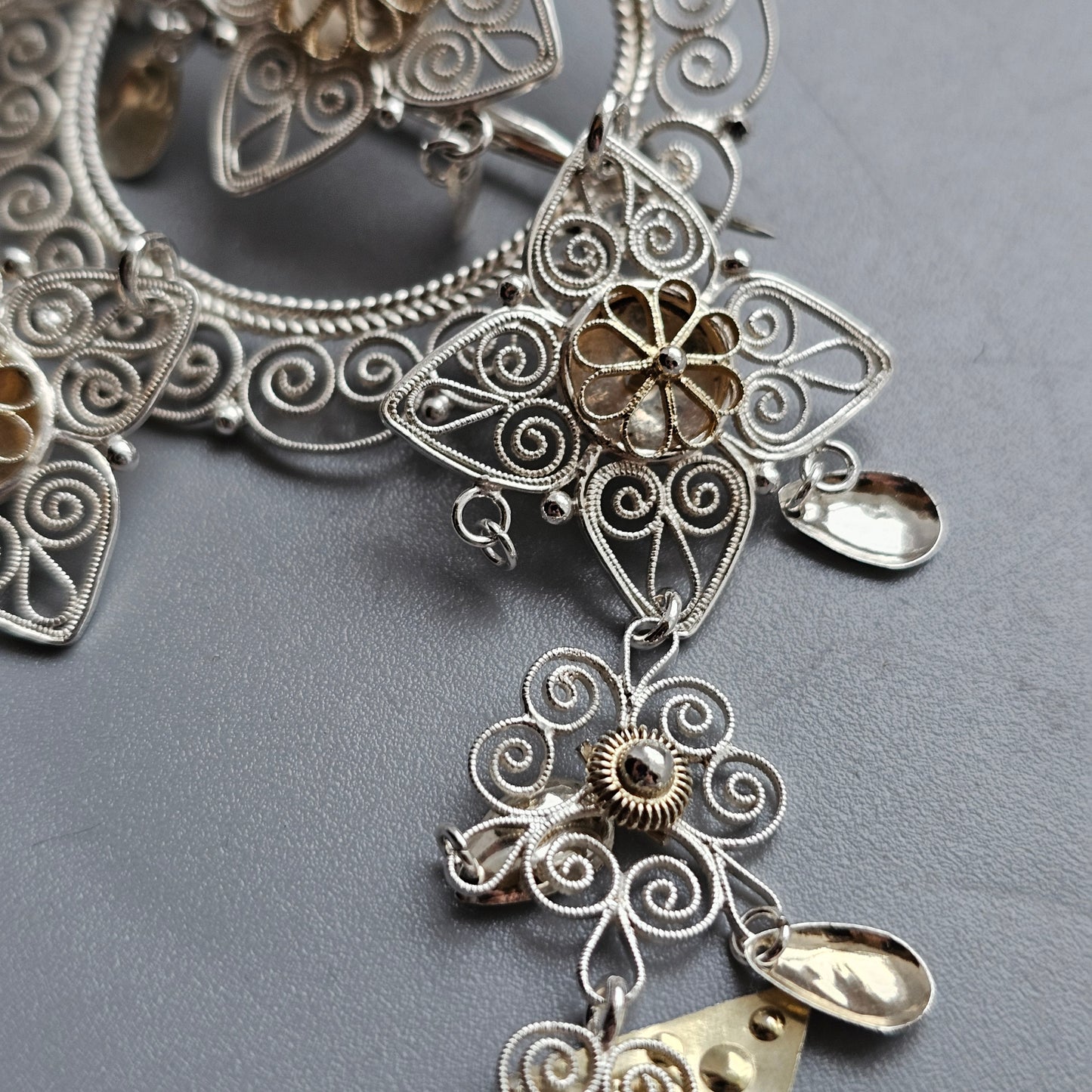 Traditional Norwegian Dangly Silver Filigree Solje Brooch