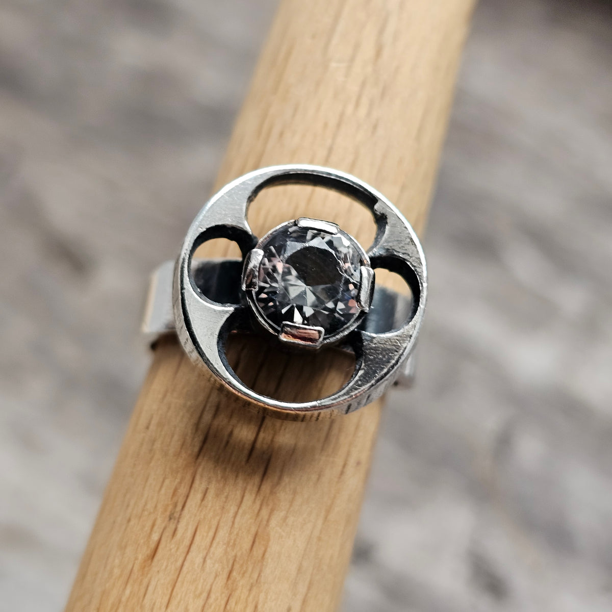 1970s Karl Laine for Finnfeelings Sterling Silver & Rock Crystal Ring - UK Ring Size M 1/2 - US Ring Size 6.25 -1974