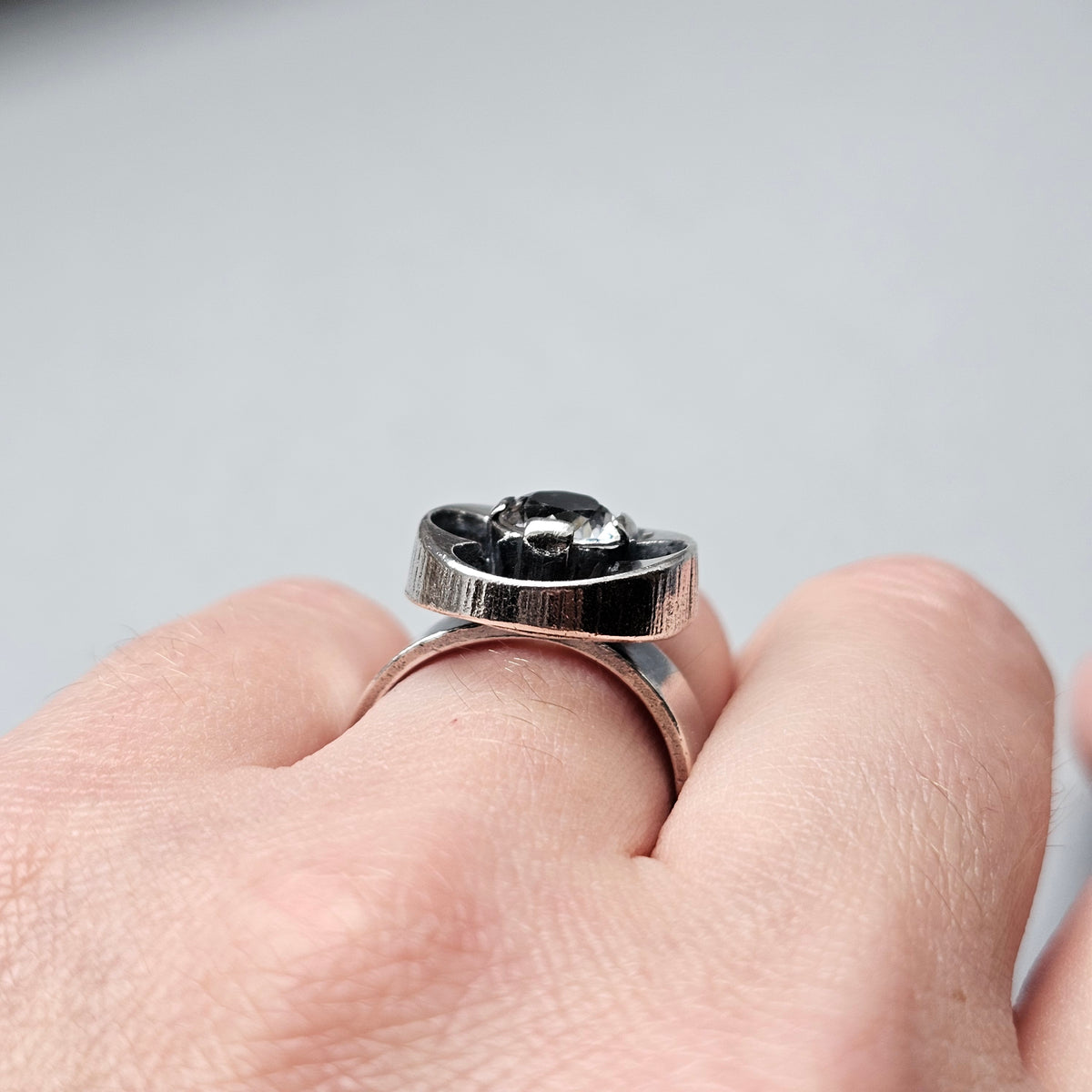 1970s Karl Laine for Finnfeelings Sterling Silver & Rock Crystal Ring - UK Ring Size M 1/2 - US Ring Size 6.25 -1974