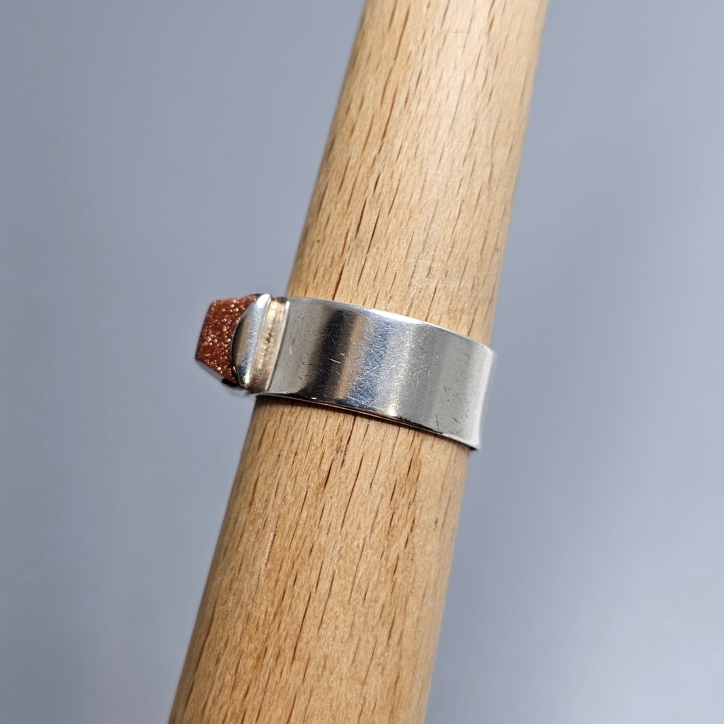 1960s Finnish Modernist Silver & Goldstone Ring by Turun Hopea - UK Ring Size O - US Ring Size 7 - 1964