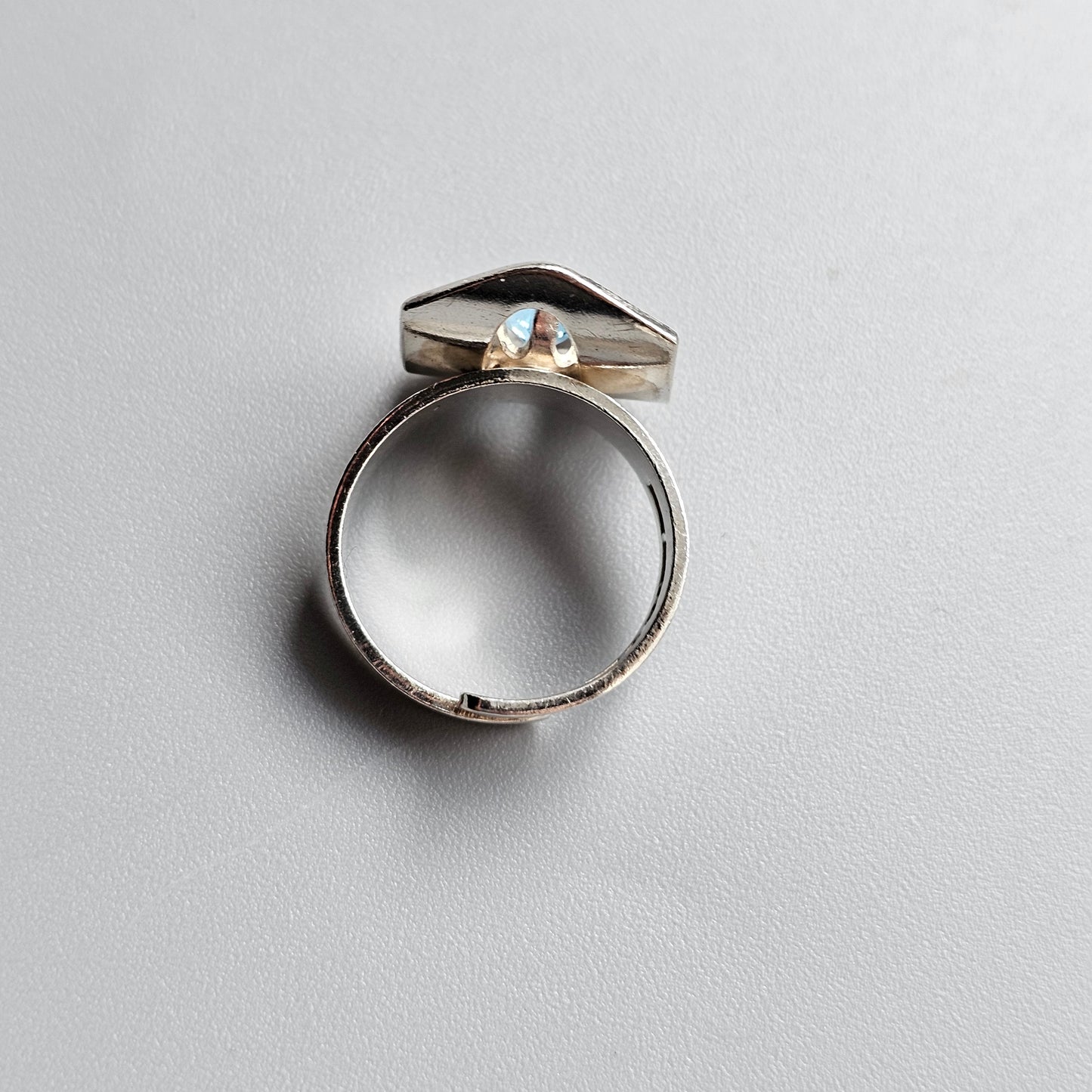 1970s Swedish Modernist Sterling Silver & Blue Glass Ring - UK Ring Size N 1/2 - US Ring Size 6.75 - 1976