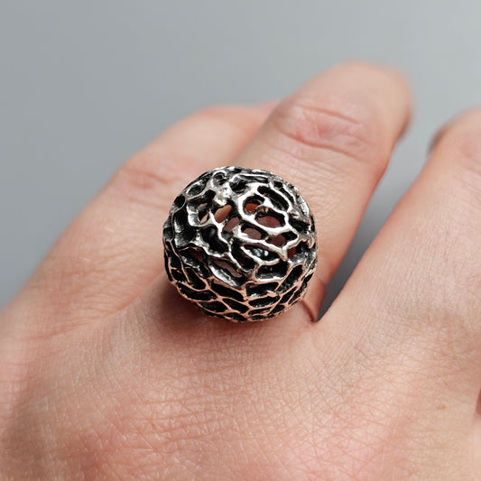 1970s Finnish Modernist Brutalist Sterling Silver Ring by Erik Granit & Co - UK Ring Size L - US Ring Size 5.75 - 1971