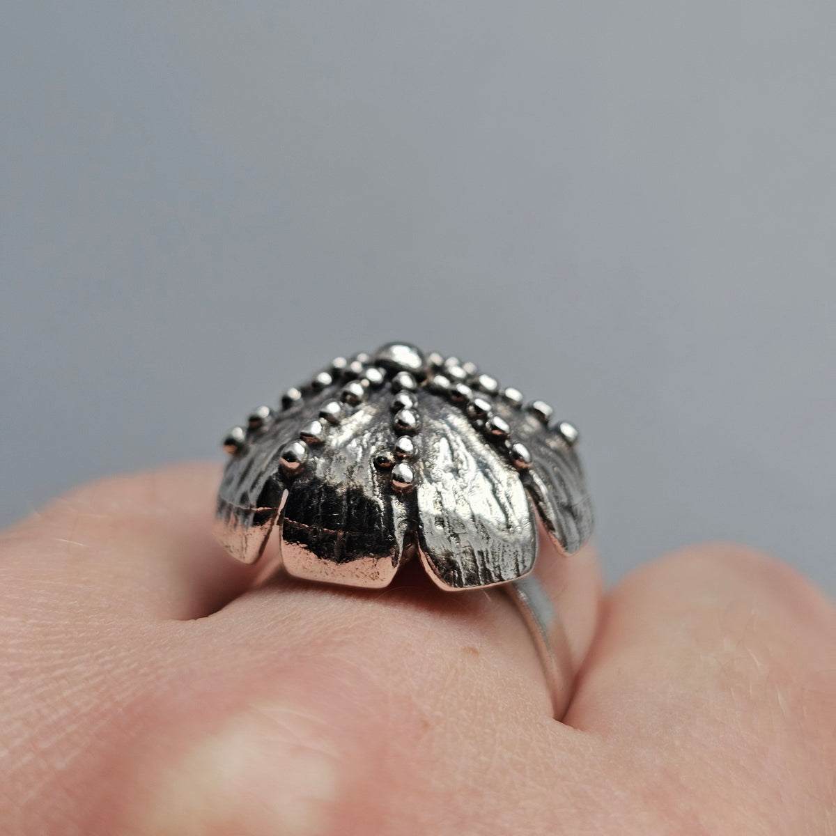 1970s Finnish Modernist Brutalist Sterling Silver Flower Ring by Pentti Lehtisalo - UK Ring Size O 1/2 - US Ring Size 7.25 - 1970