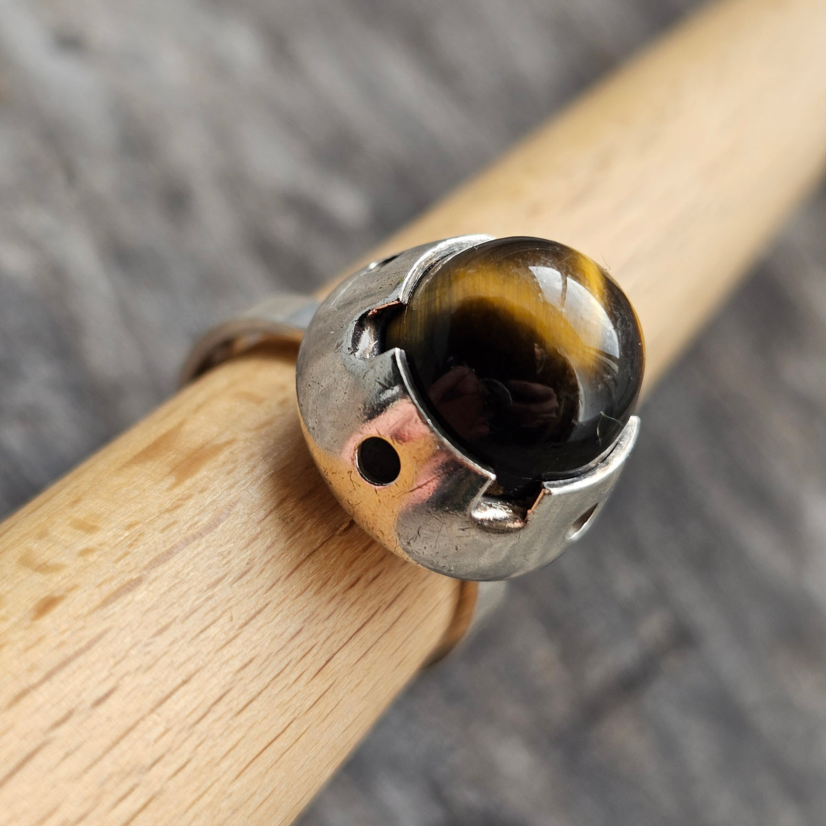1960s Finnish Modernist Silver & Tigers Eye Ring — Martti Viikinniemi - UK Ring Size Q - US Ring Size 8 - 1967