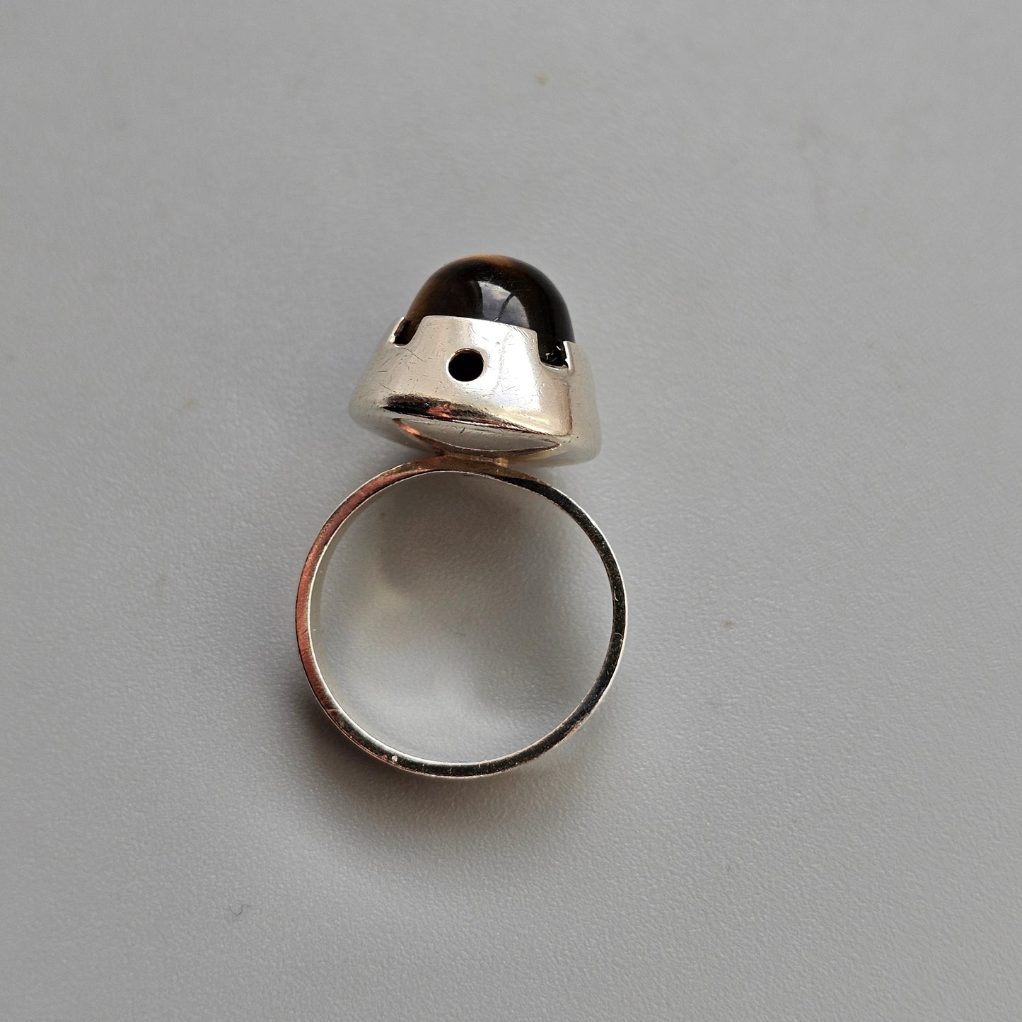 1960s Finnish Modernist Silver & Tigers Eye Ring — Martti Viikinniemi - UK Ring Size Q - US Ring Size 8 - 1967