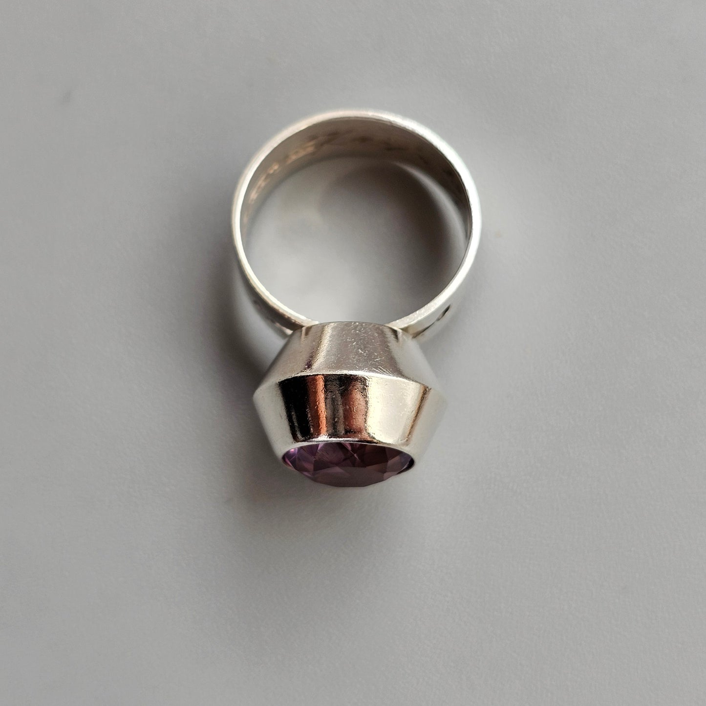 1960s Finnish Modernist Silver Ring with Amethyst — Tuomo Rissanen - UK Ring Size N 1/2- US Ring Size 7- 1967