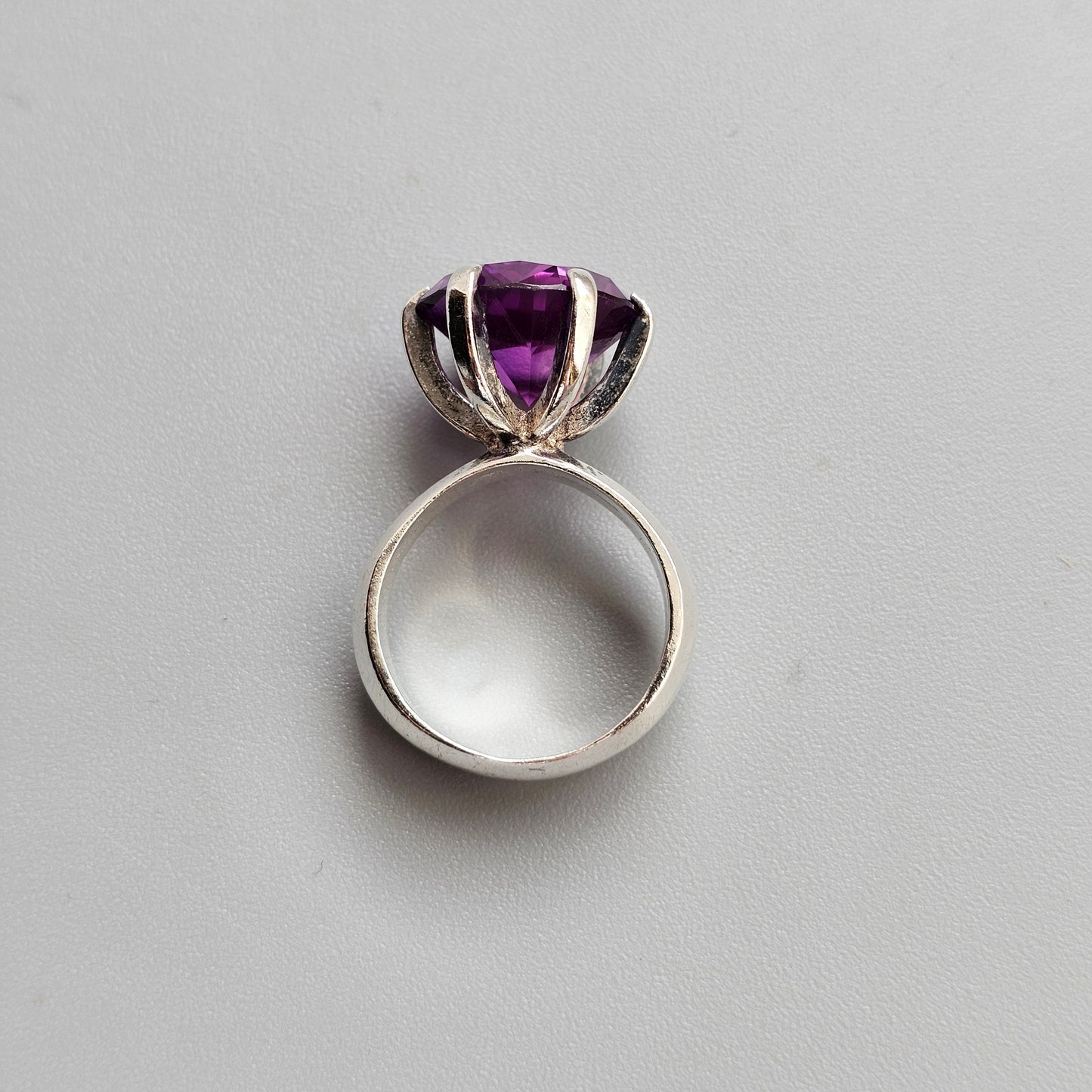 1960s Swedish Modernist Silver Ring with Lab-Created Purple Sapphire — Bengt Hallberg - UK Ring Size L - US Ring Size 5.75 - 1967