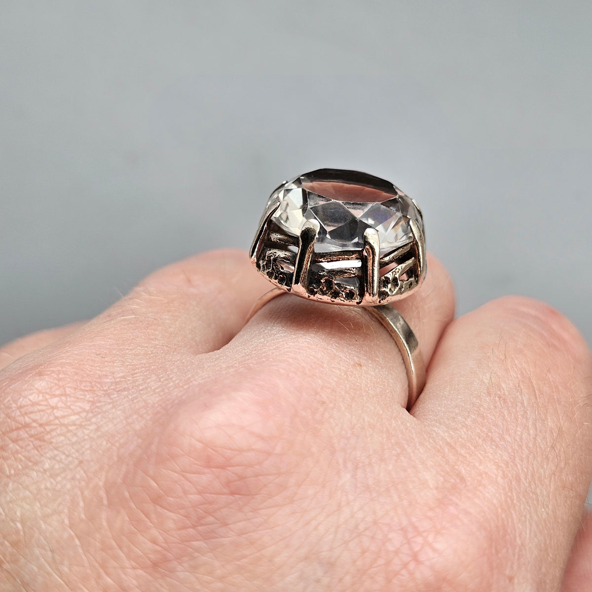 1970s Finnish Modernist Brutalist Silver Ring with Rock Crystal — Martti Viikinniemi - UK Ring Size Q 1/2 - US Ring Size 8.5 - 1970