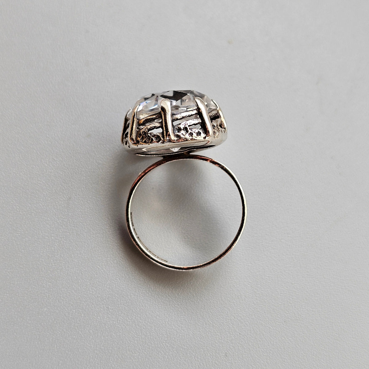 1970s Finnish Modernist Brutalist Silver Ring with Rock Crystal — Martti Viikinniemi - UK Ring Size Q 1/2 - US Ring Size 8.5 - 1970