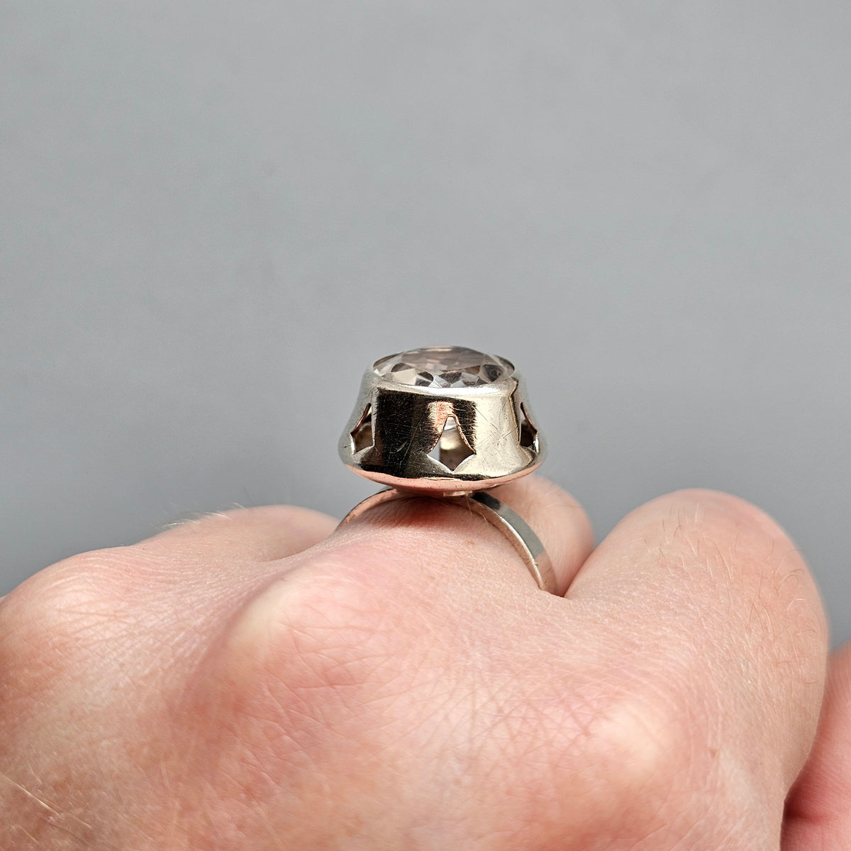 Modernist 1960s Finnish Silver Ring with Rock Crystal – Martti Viikinniemi - UK Ring Size N - US Ring Size 6.75 - 1968