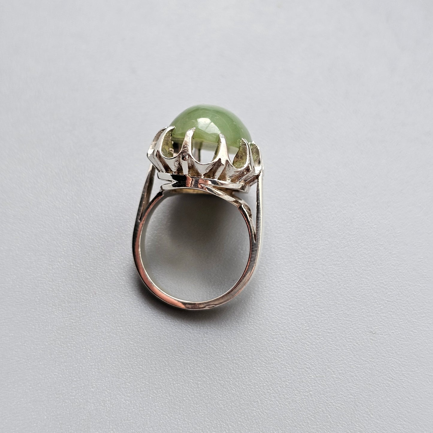 Vintage 1970s Sterling Silver & Nephrite Jade Ring - UK Ring Size L 1/2 - US Ring Size 6