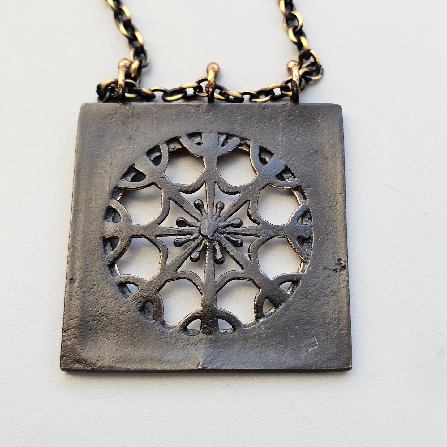 Vintage 1970s Finnish Modernist Bronze Snowflake Necklace by Pentti Sarpaneva