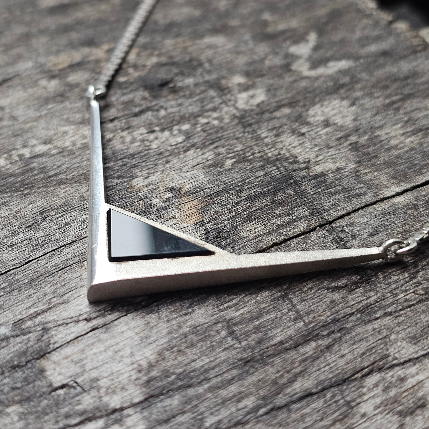 Vintage Finnish Sterling Silver & Onyx Necklace 1990s 1980s