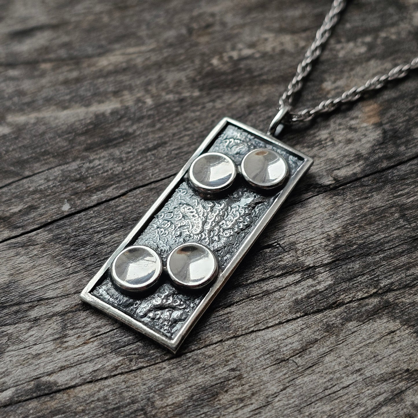 Vintage Finnish Modernist Textured Silver Pendant Necklace - 1968