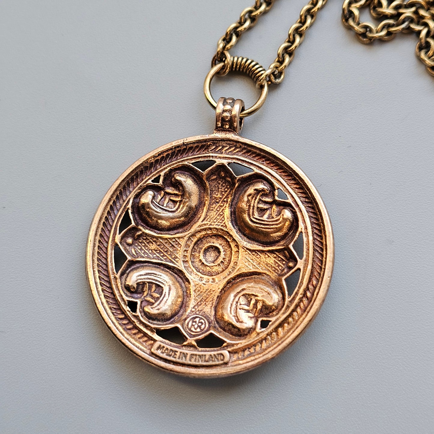 Vintage Kalevala Koru Räisälä Cross Bronze Necklace – 12th Century Nordic Middle Ages Revival Design