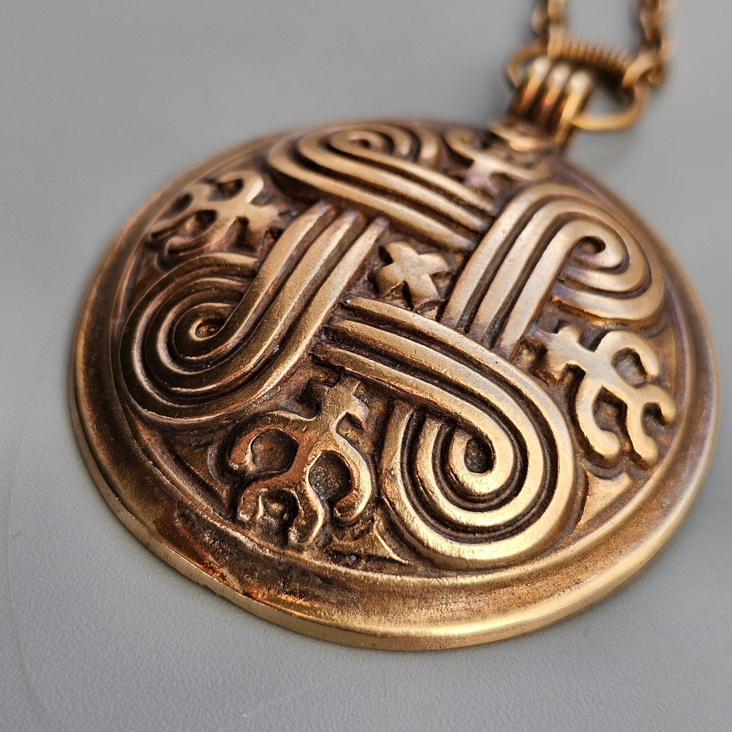 Vintage Kalevala Koru Hannunvaakuna Saint Hannes Cross Bronze Necklace