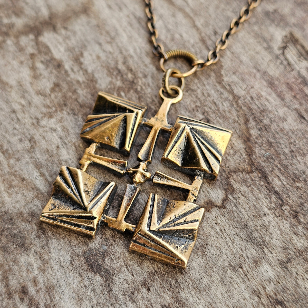 Modernist 1970s Pentti Sarpaneva Bronze Cross Necklace