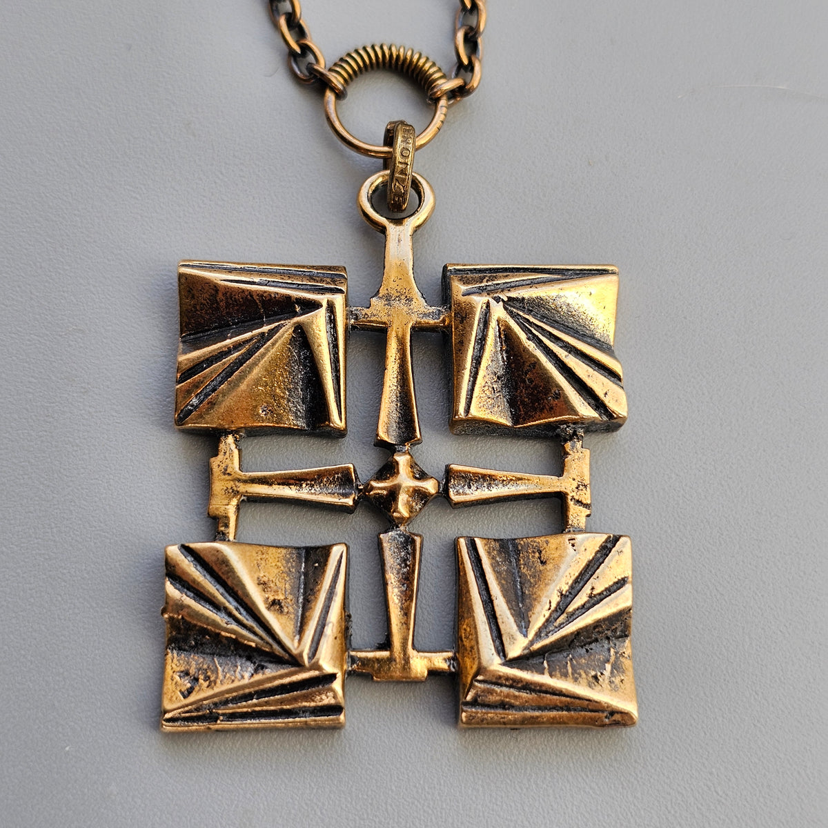 Modernist 1970s Pentti Sarpaneva Bronze Cross Necklace