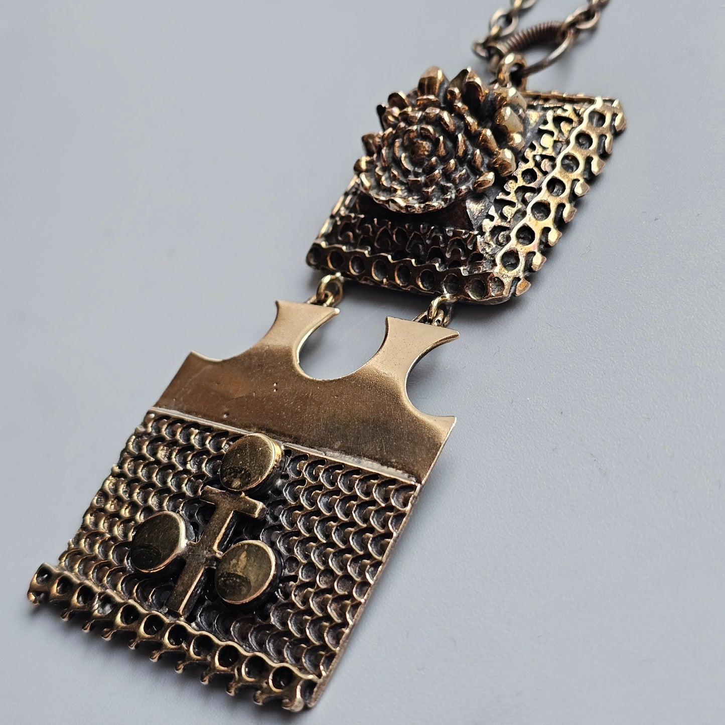 Large Vintage 1970s Pentti Sarpaneva Bronze Brutalist Modernist Necklace