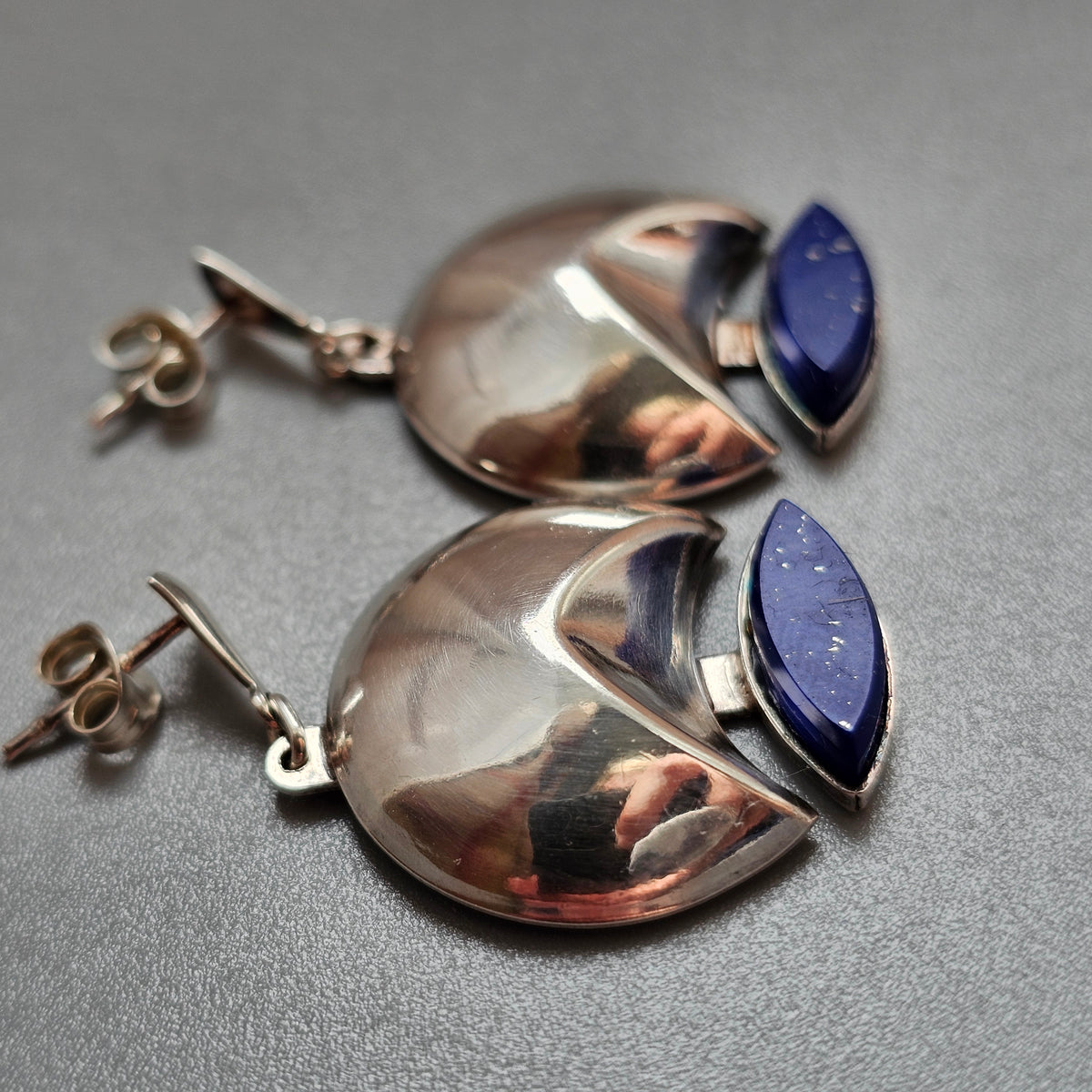 Vintage 1990s Finnish Sterling Silver & Lapis Lazuli Earrings - 1995
