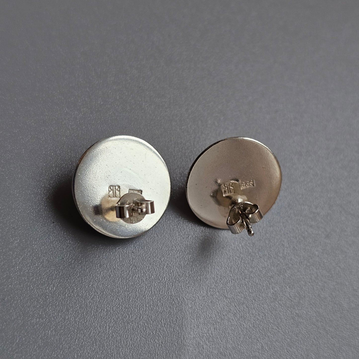 Vintage Modernist Finnish Sterling Silver & Rose Quartz Stud Earrings By Kaunis Koru
