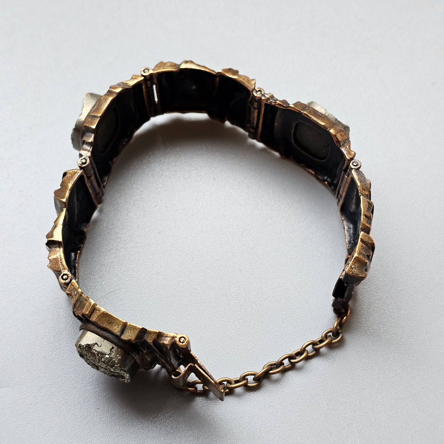 Vintage 1970s Modernist Brutalist Pentti Sarpaneva Bronze ‘Kelo’ Bracelet with Pyrite Stone