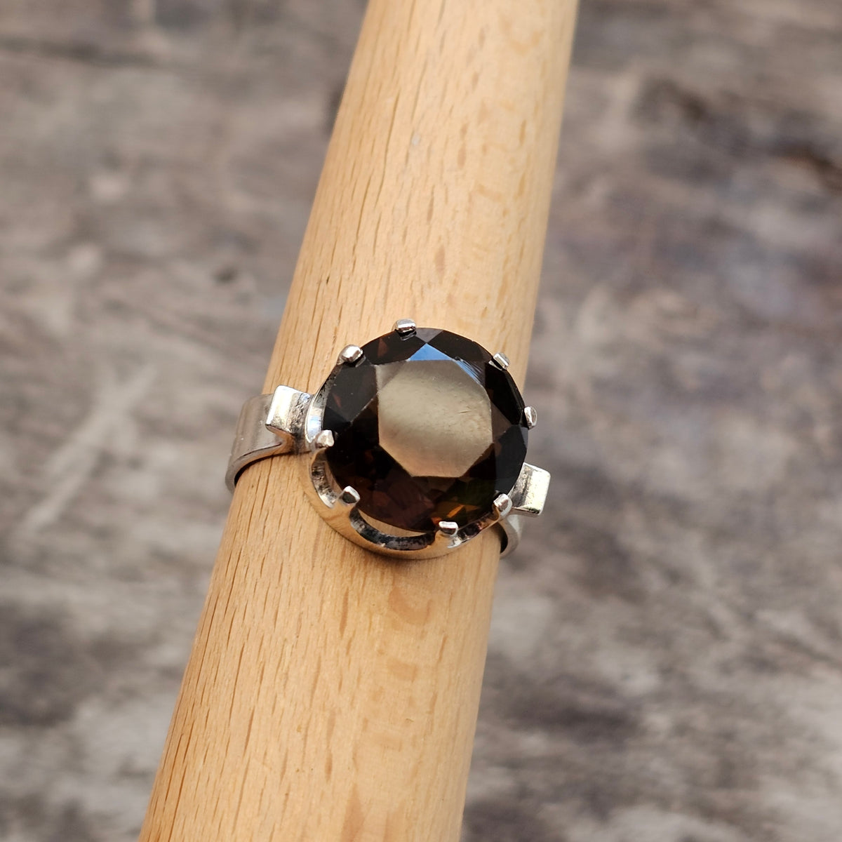 Vintage 1970s Finnish Sterling Silver & Smokey Quartz Ring - UK Ring Size N - US Ring Size 6.75- 1974