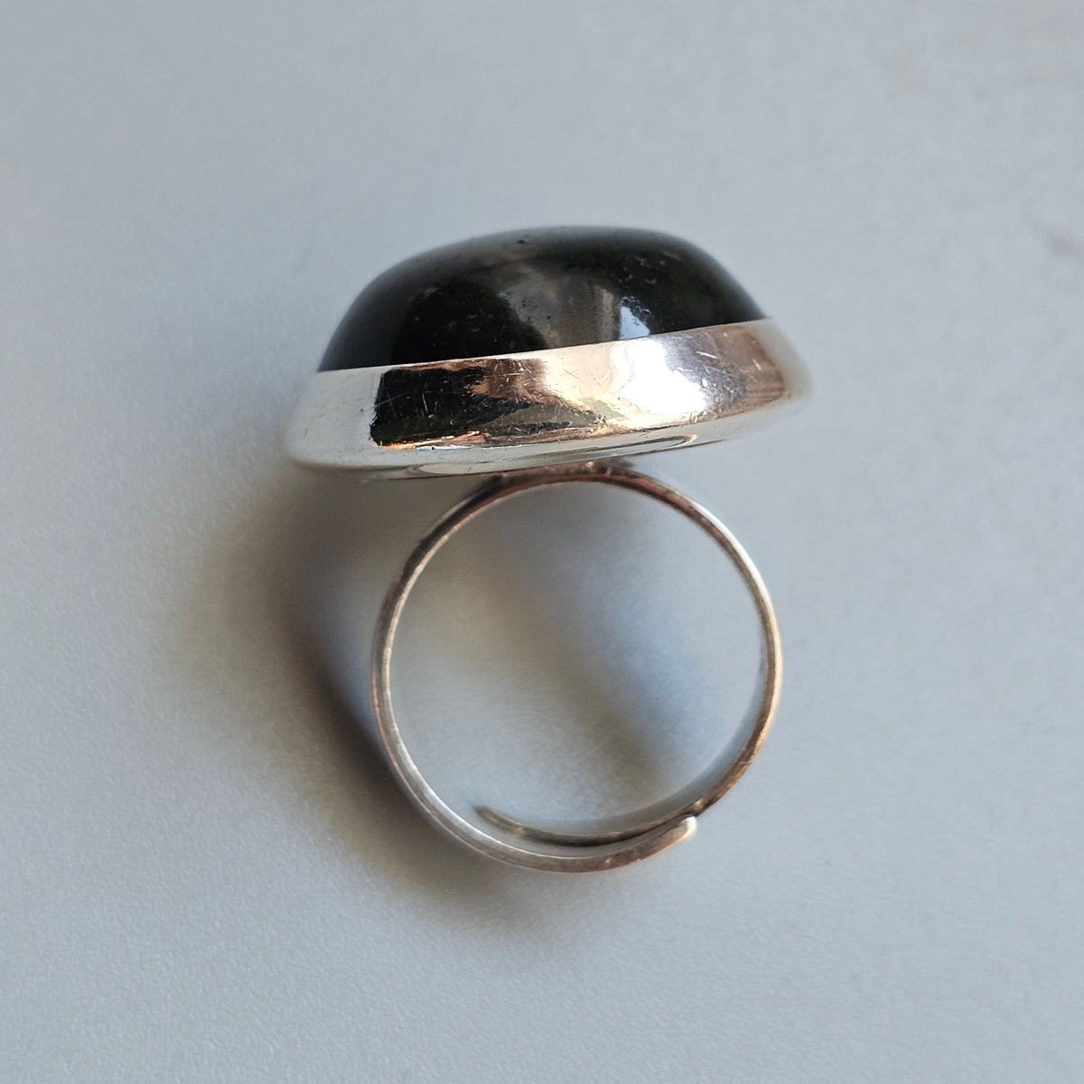 Vintage Scandinavian Sterling Silver Moss Agate Modernist Ring