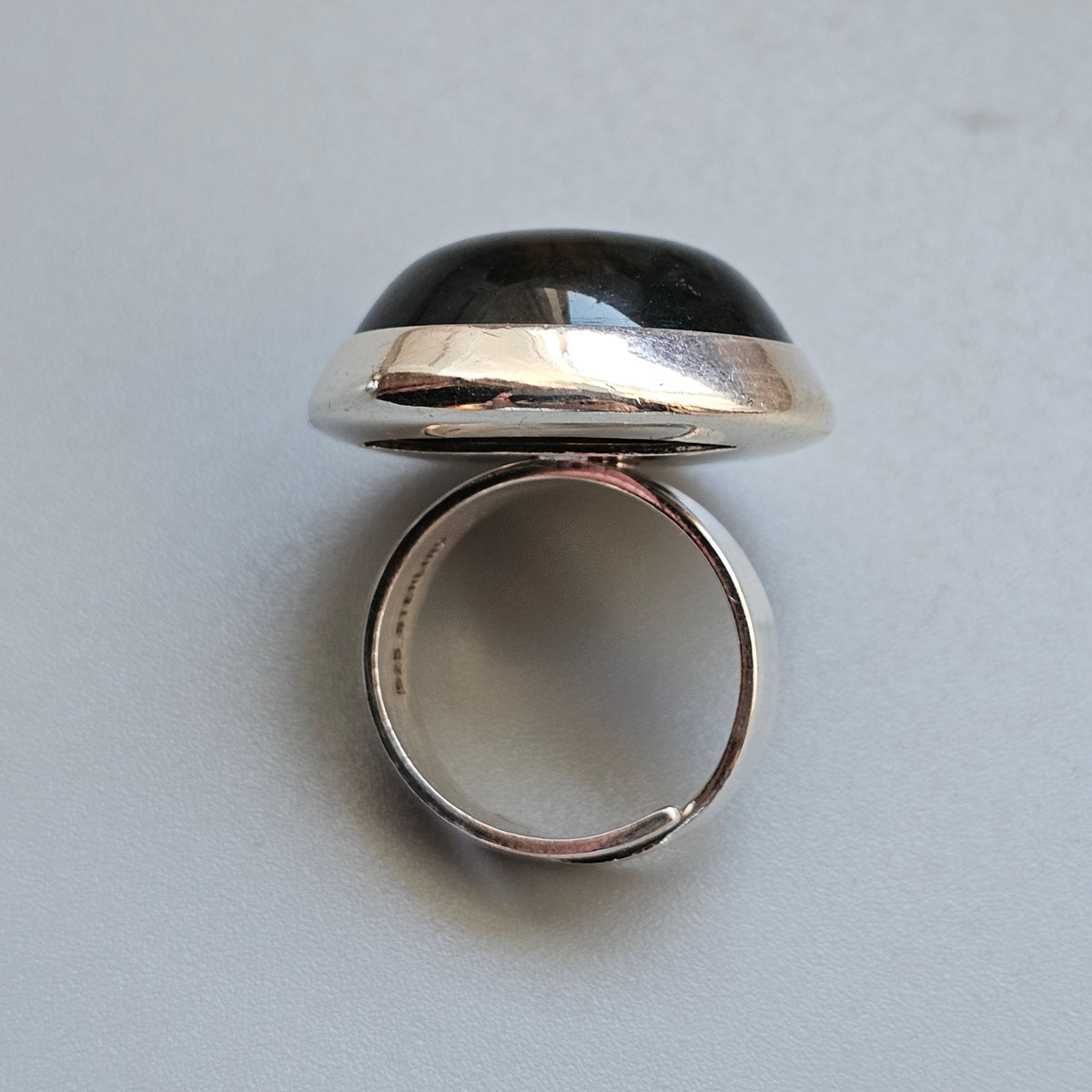 Vintage Scandinavian Sterling Silver Moss Agate Modernist Ring