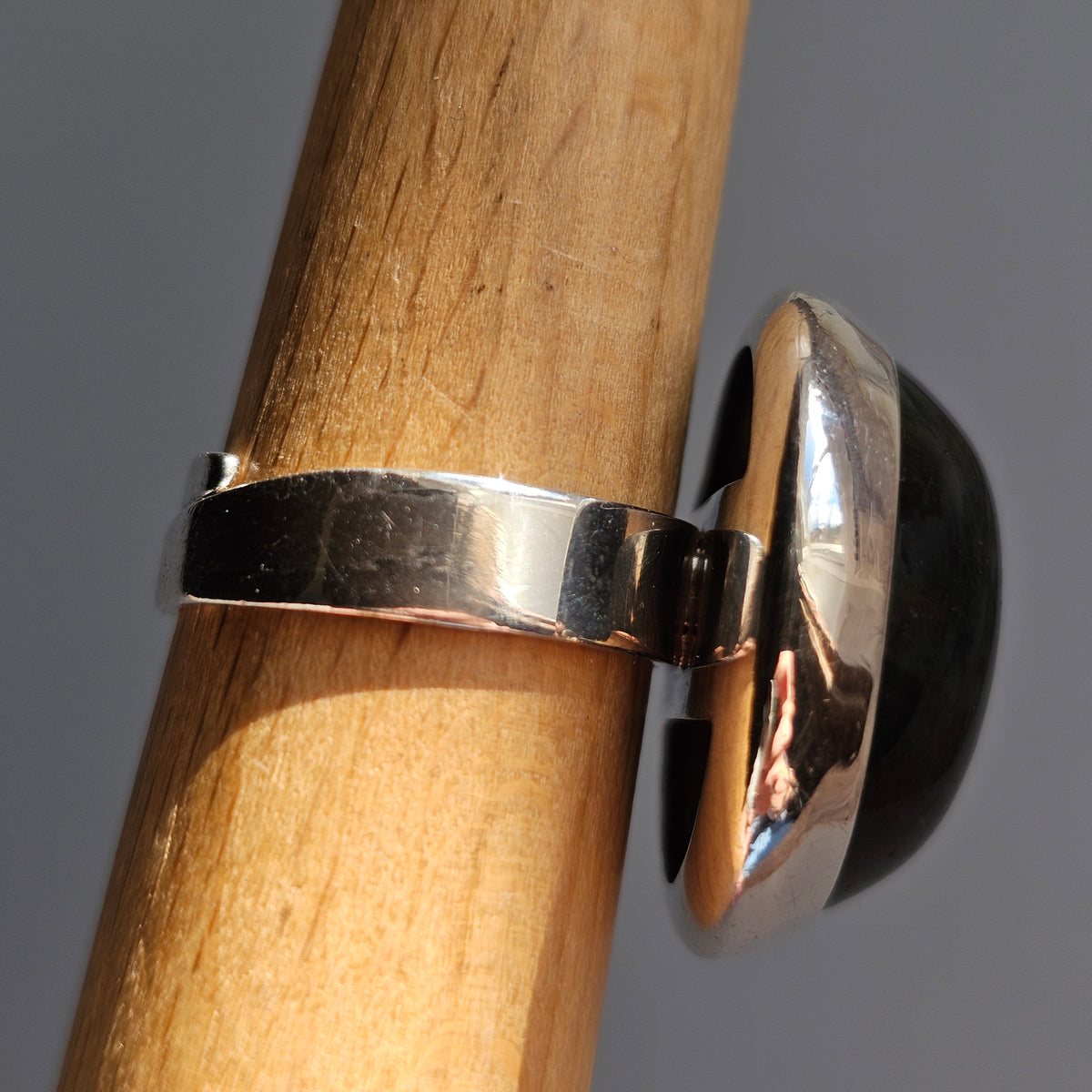 Vintage Scandinavian Sterling Silver Moss Agate Modernist Ring