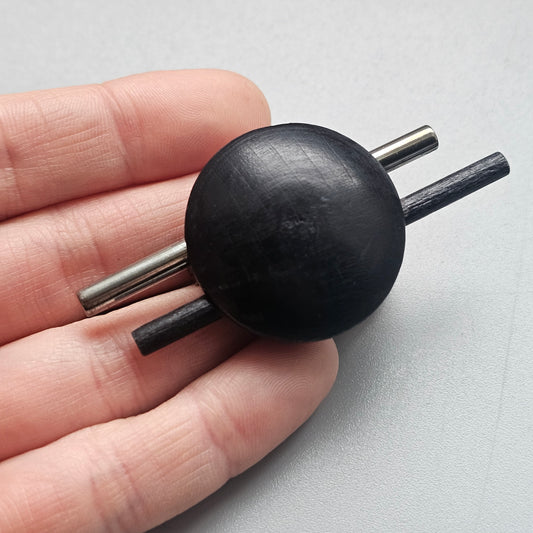 Vintage 1990s Aarikka Finland Black Wooden Brooch – Modernist Scandinavian Design