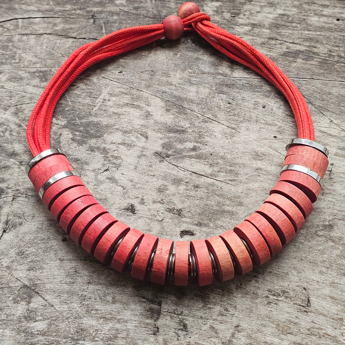 Vintage 1980s Aarikka Finland Red Wooden Beaded Necklace