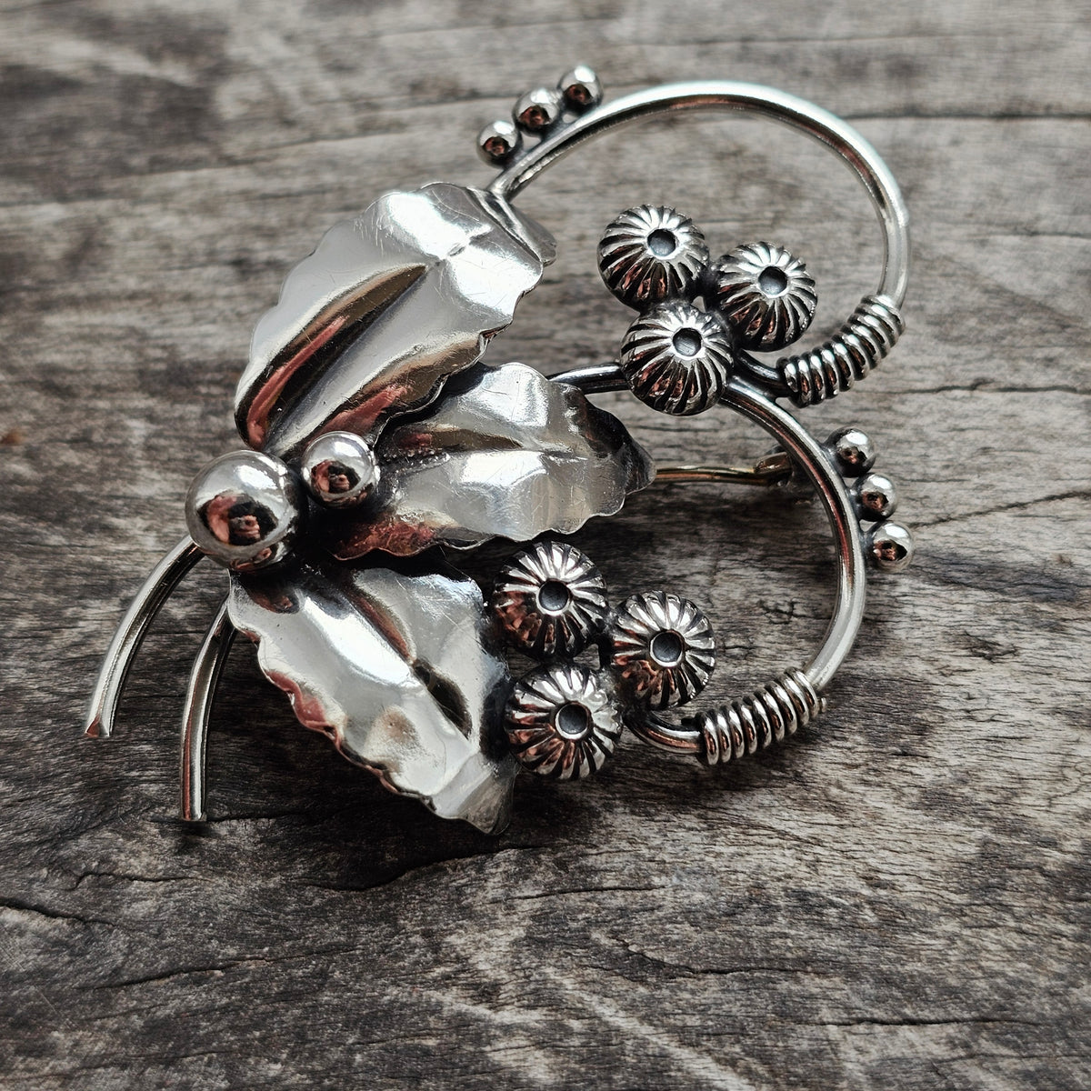 Vintage Danish Silver Flower Bouquet Brooch