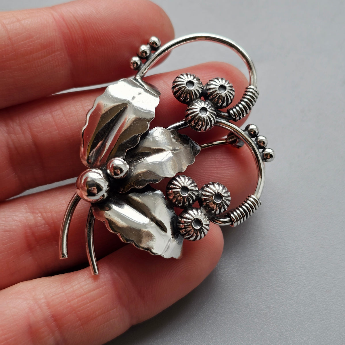 Vintage Danish Silver Flower Bouquet Brooch