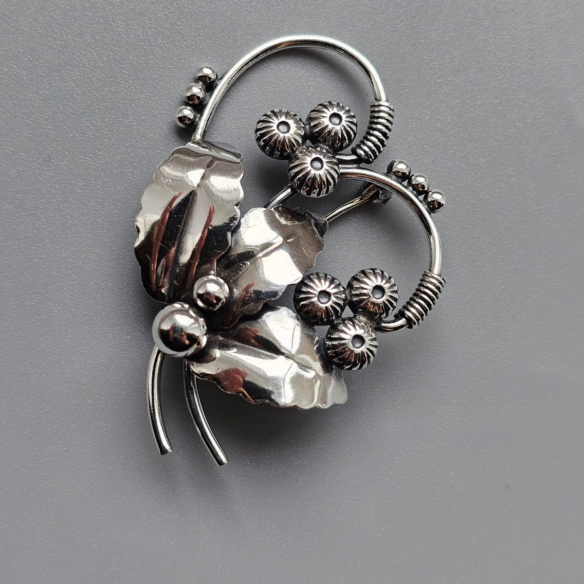 Vintage Danish Silver Flower Bouquet Brooch